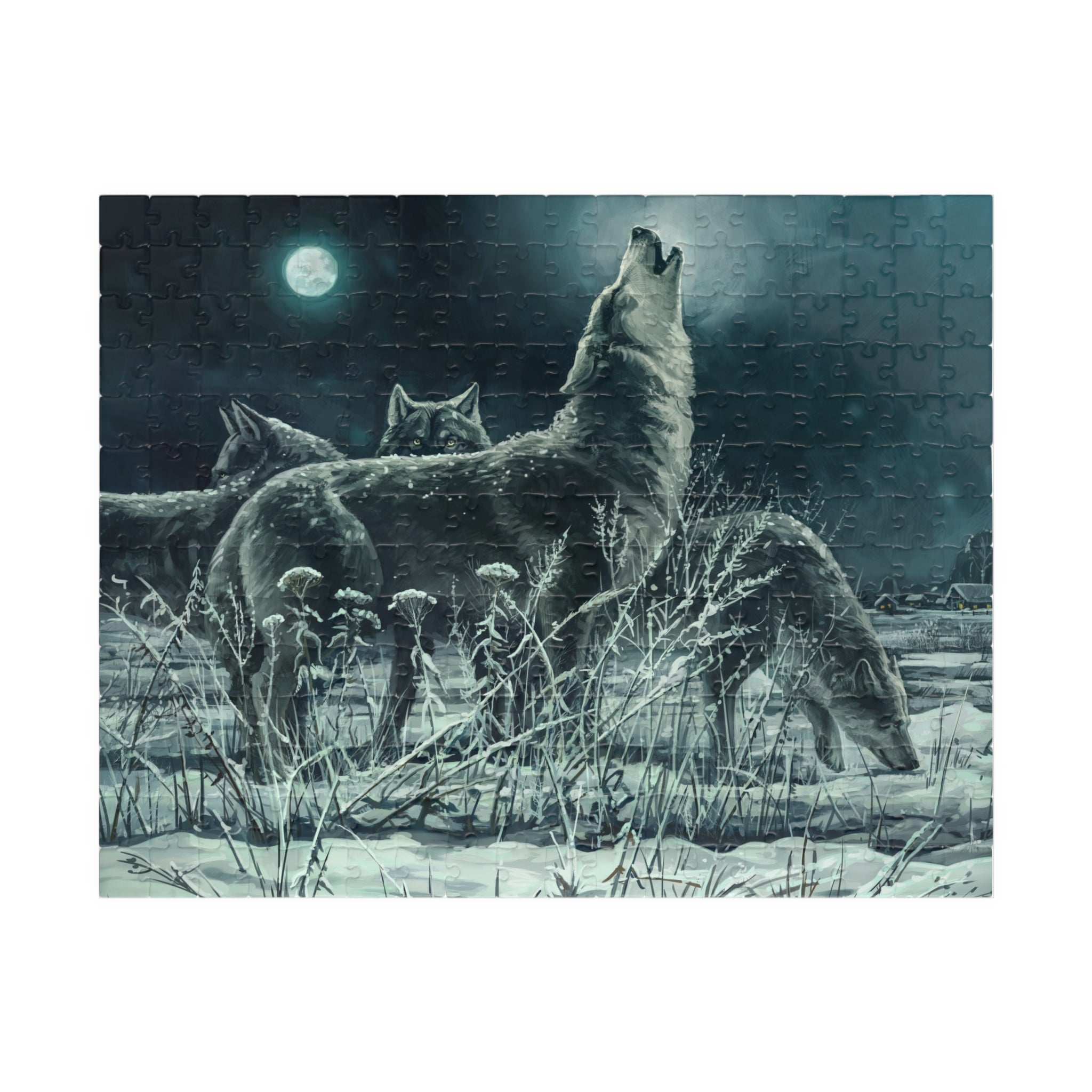 Howling Wolves in Moonlight Puzzle | Wildlife Winter Scene jigsaw