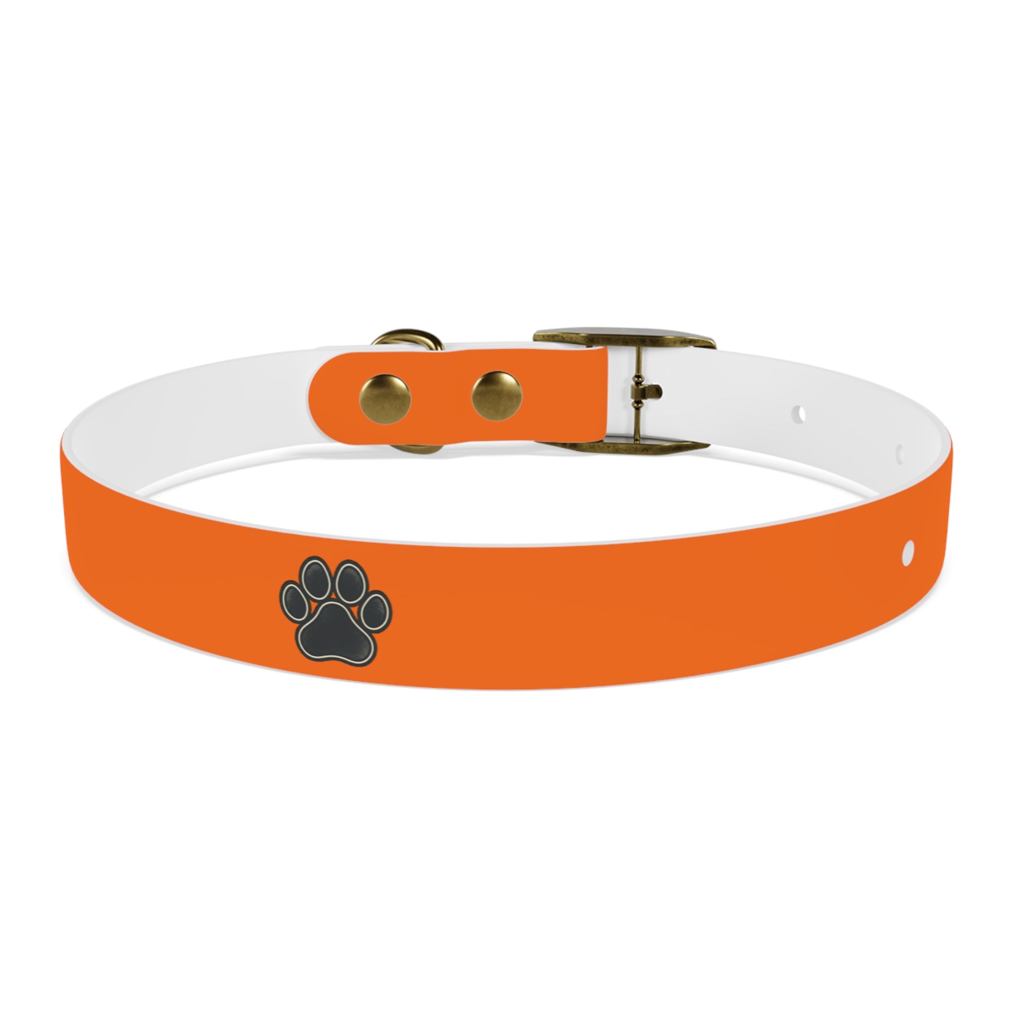 Durable Adjustable Dog Collar | Paw Print | Orange