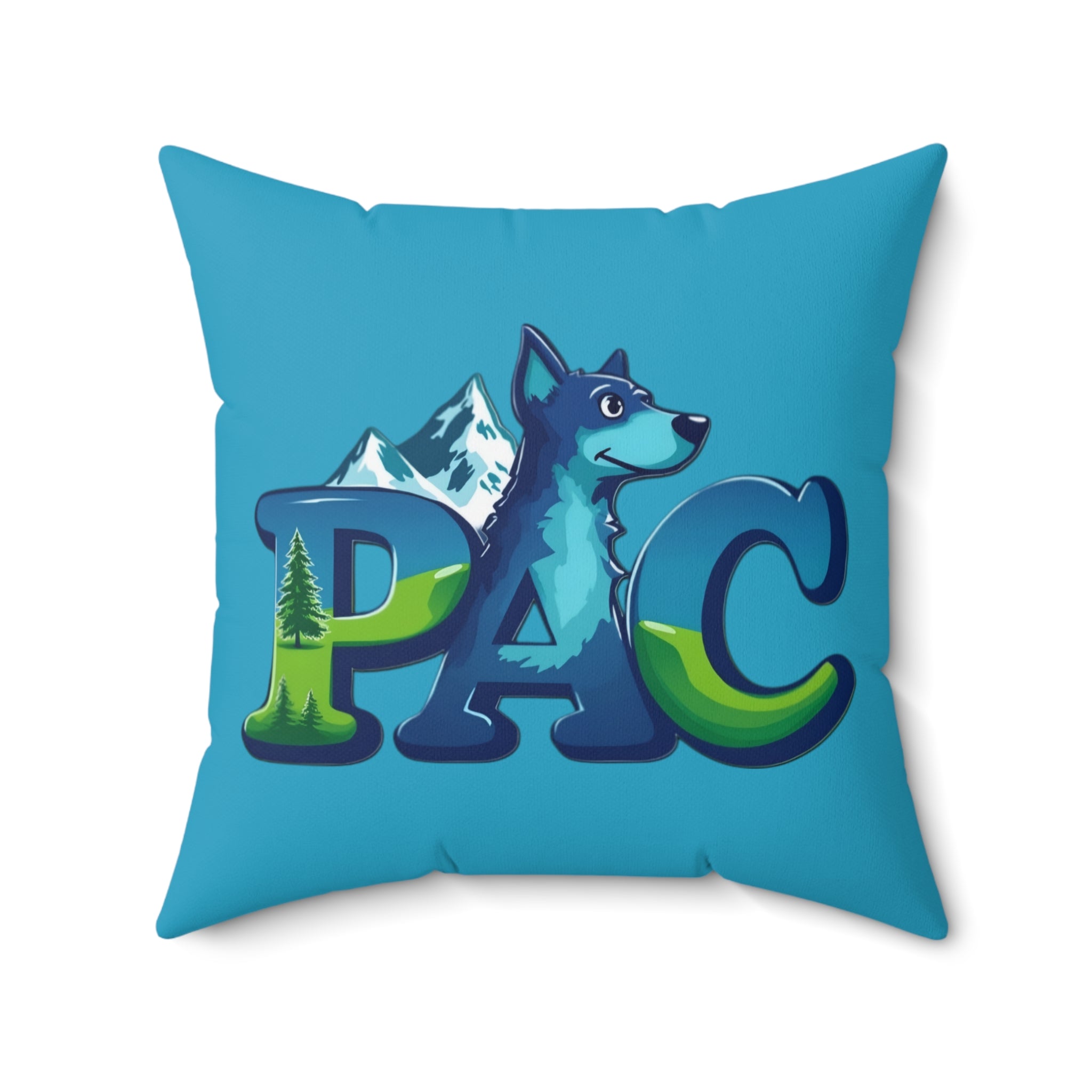 Puppy Adventure Center Pillow | Square Polyester Throw Pillow | Turquoise