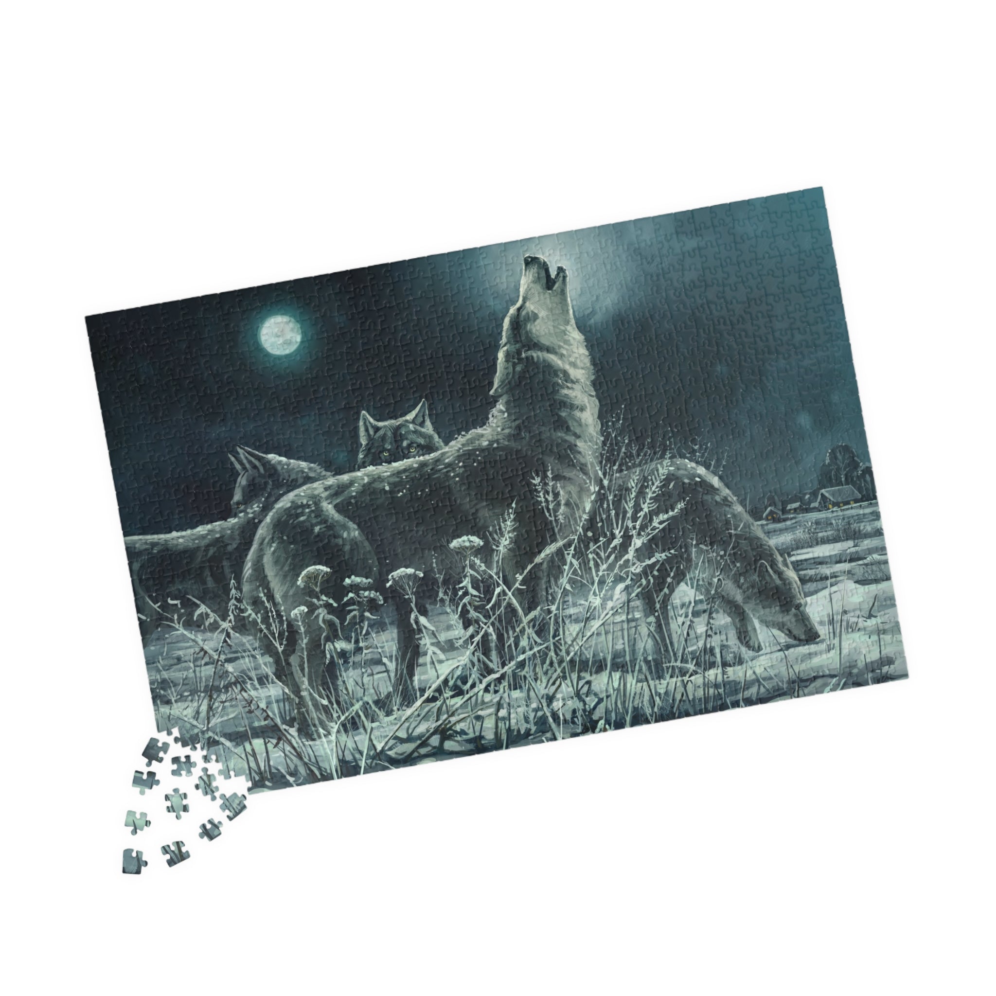 Howling Wolves in Moonlight Puzzle | Wildlife Winter Scene jigsaw