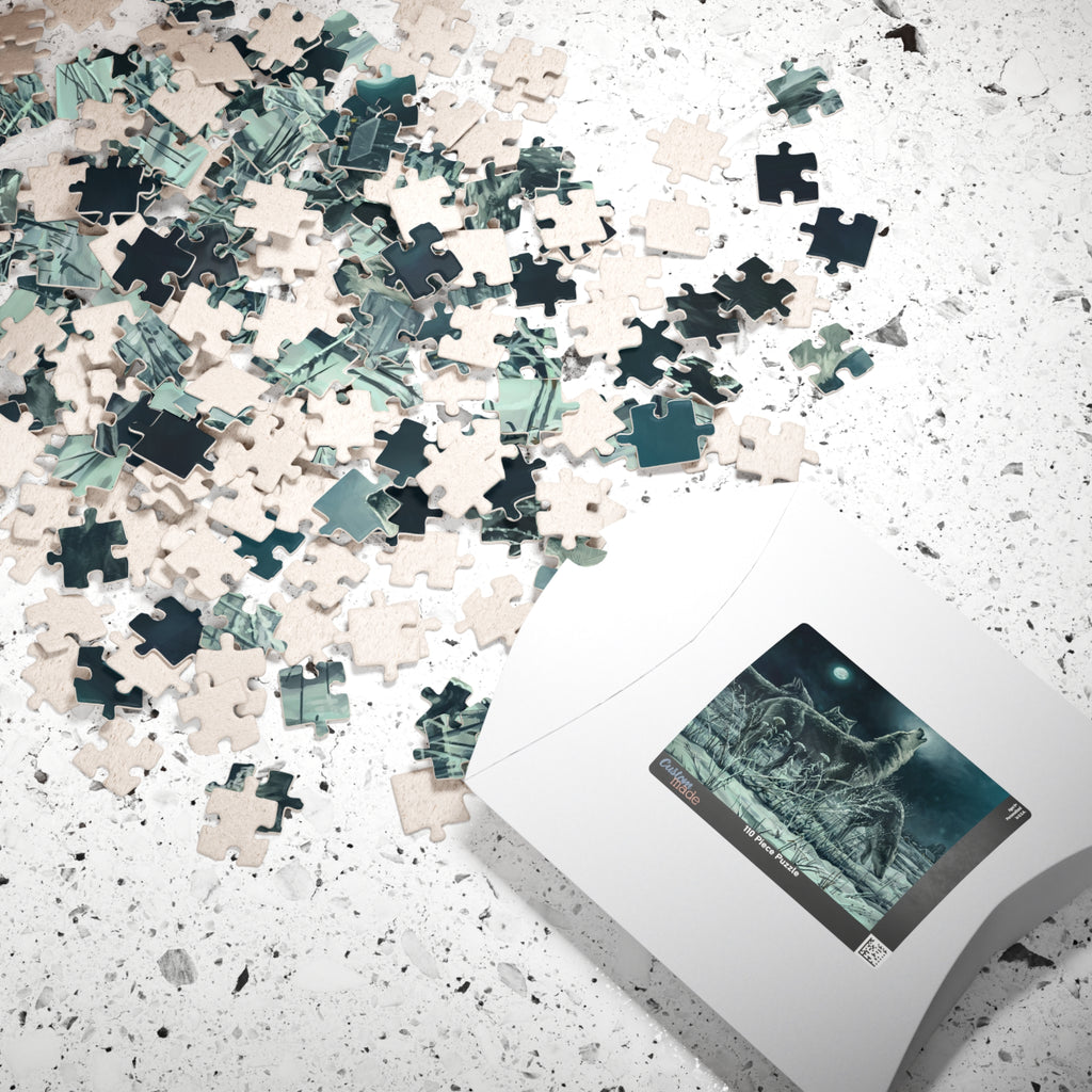 Howling Wolves in Moonlight Puzzle | Wildlife Winter Scene jigsaw