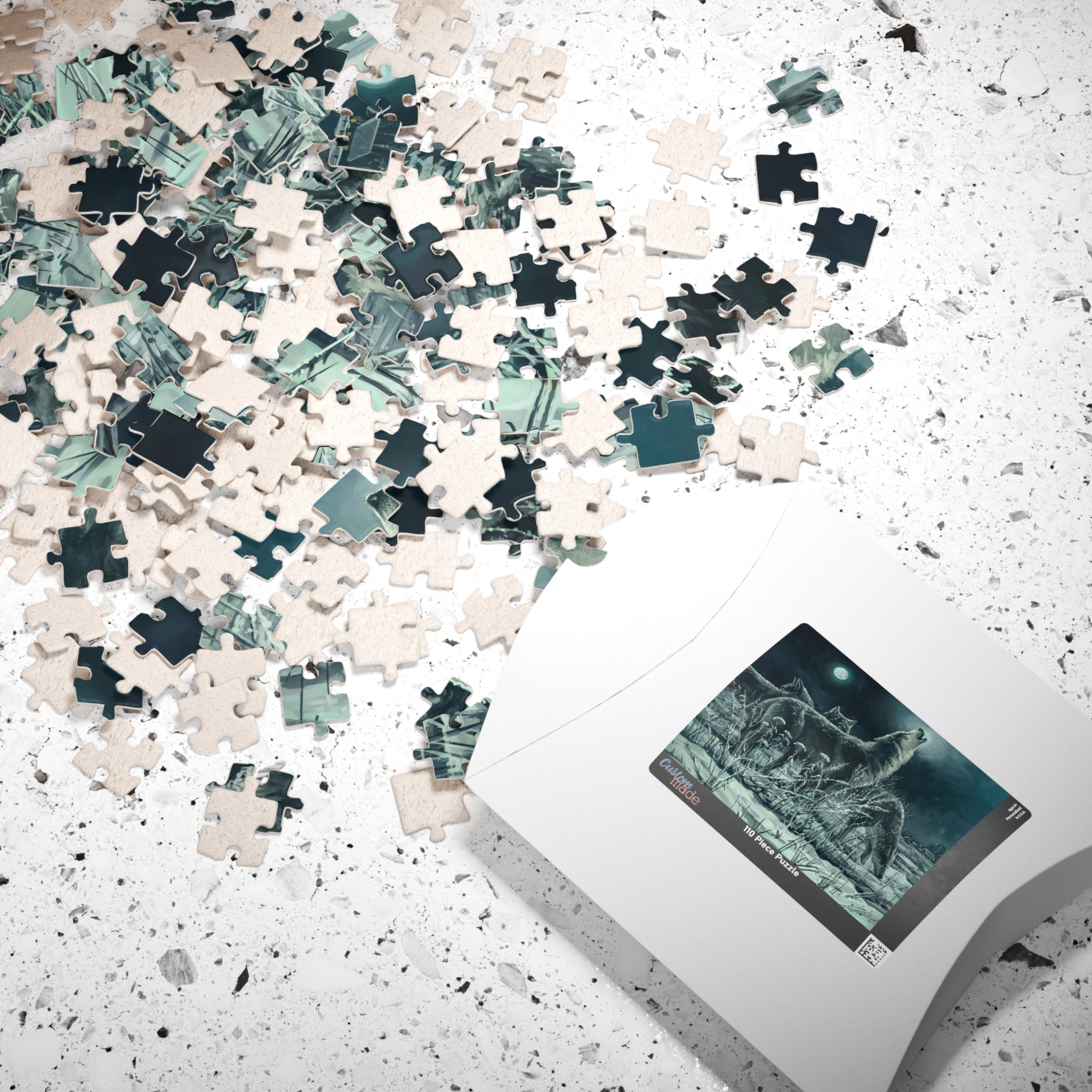 Howling Wolves in Moonlight Puzzle | Wildlife Winter Scene jigsaw