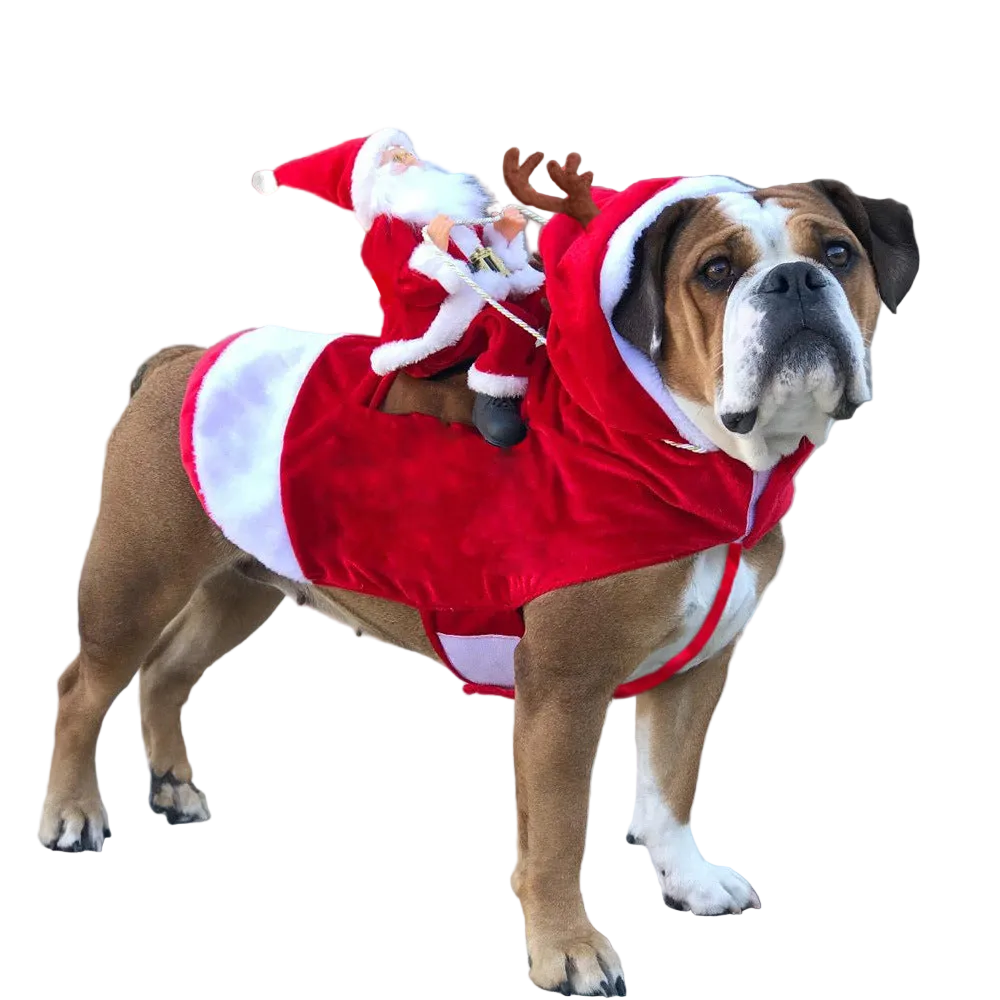 Dog Christmas Clothes Santa Claus Riding Deer