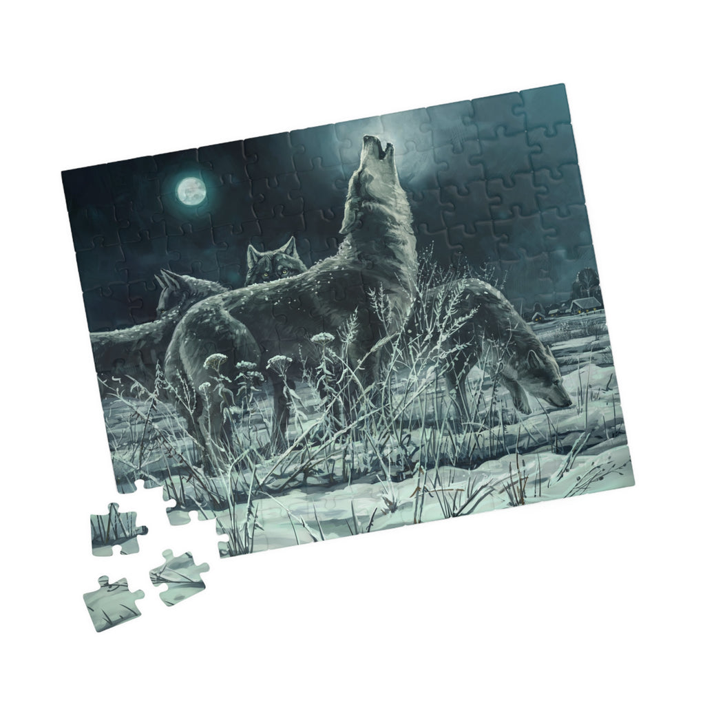 Howling Wolves in Moonlight Puzzle | Wildlife Winter Scene jigsaw
