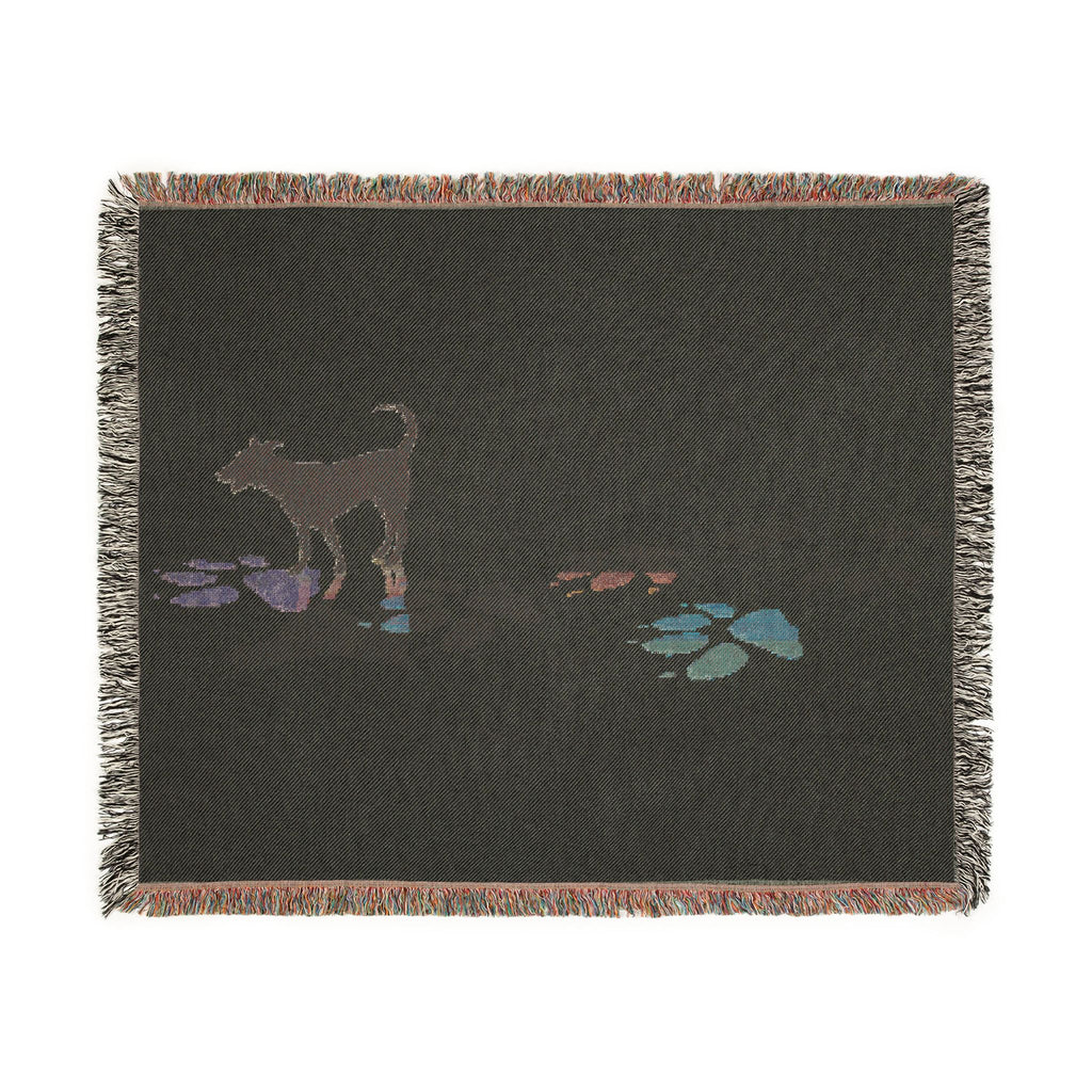Dog Silhouette Woven Blanket | Coastal Pebble Pattern, Fringed Throw