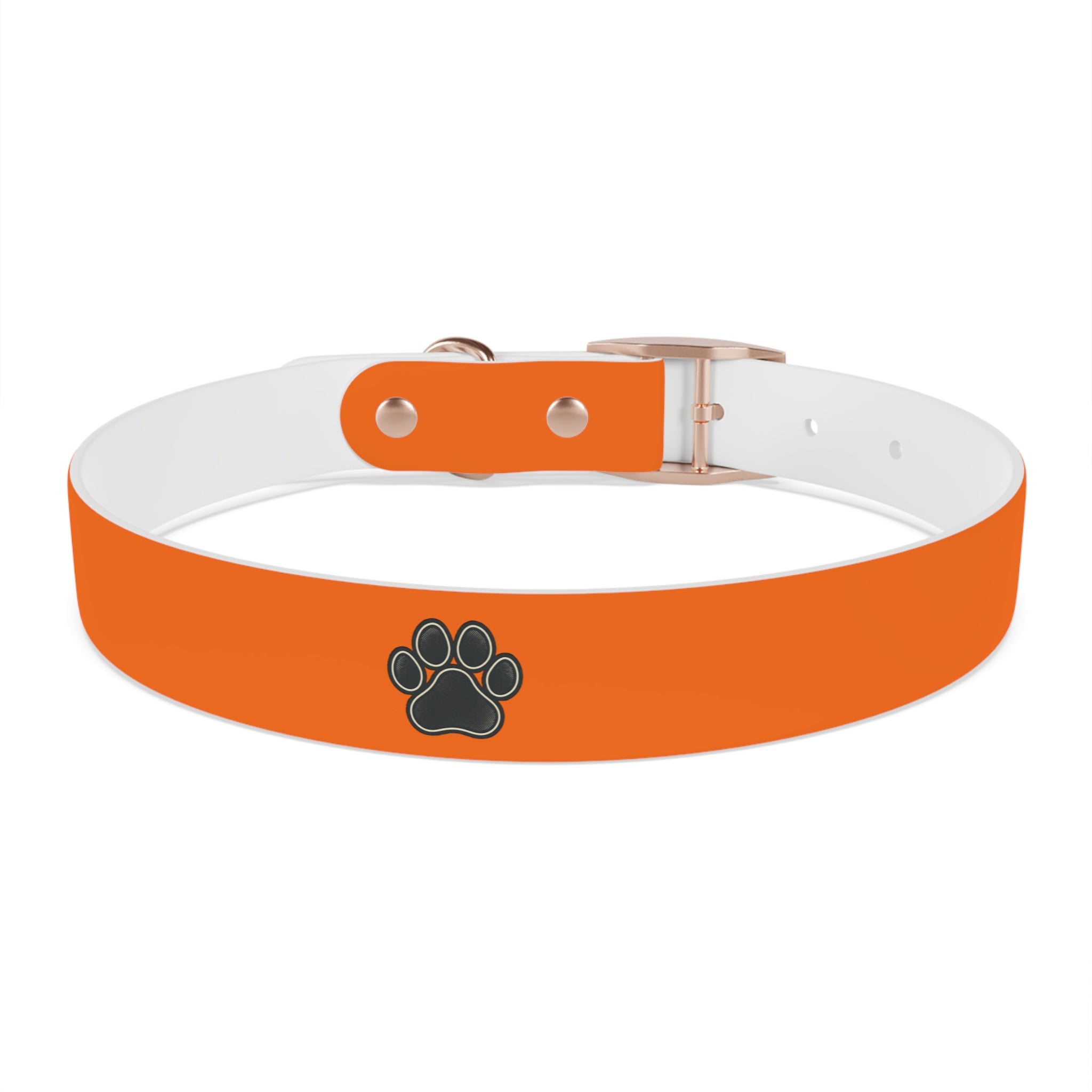Durable Adjustable Dog Collar | Paw Print | Orange