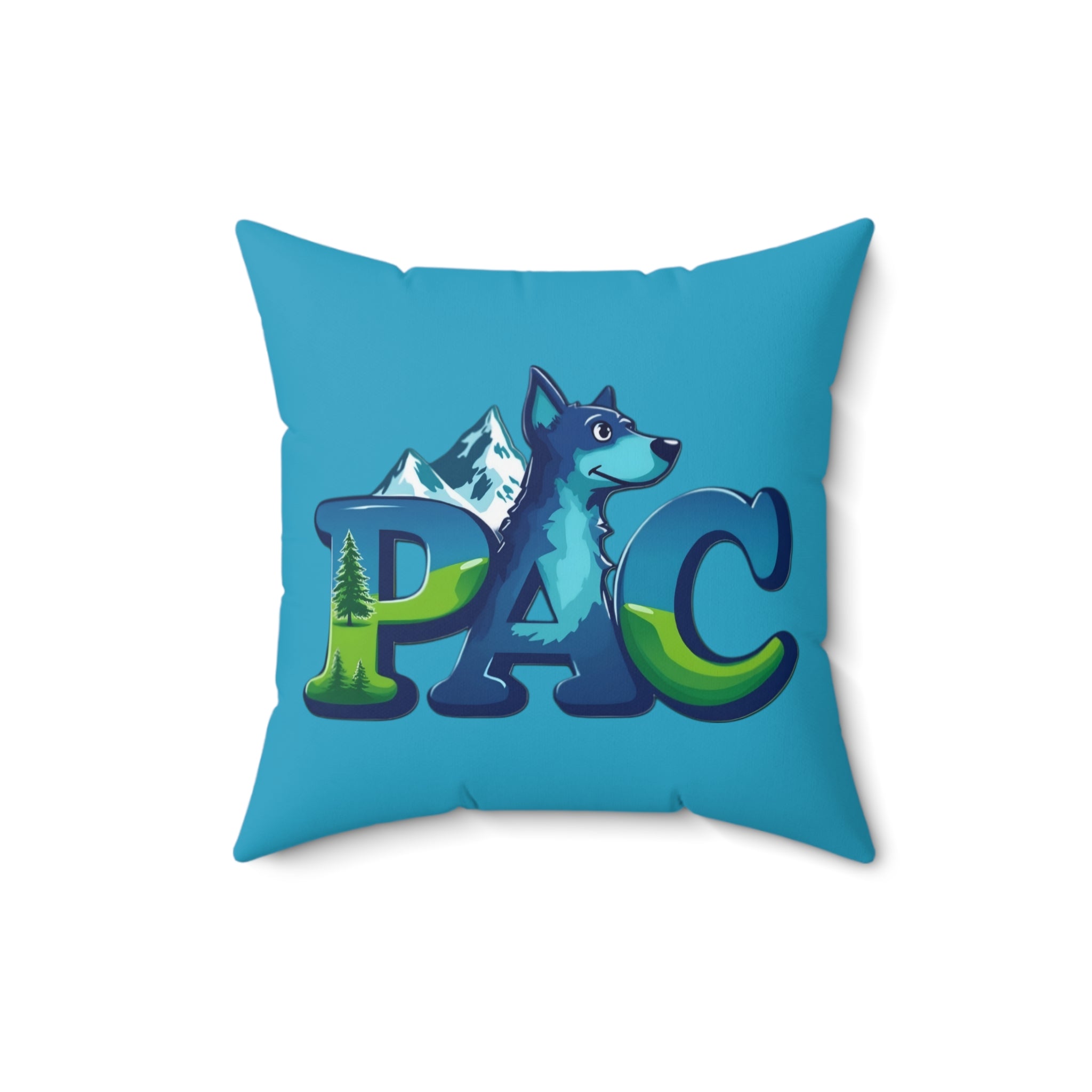Puppy Adventure Center Pillow | Square Polyester Throw Pillow | Turquoise