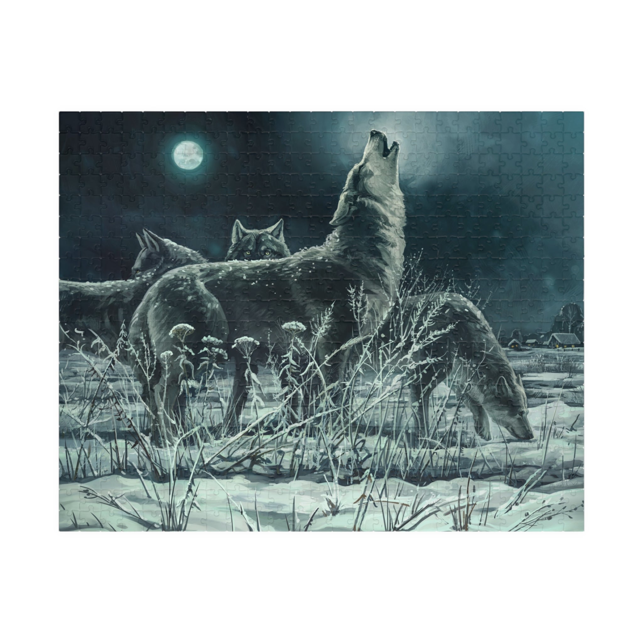 Howling Wolves in Moonlight Puzzle | Wildlife Winter Scene jigsaw