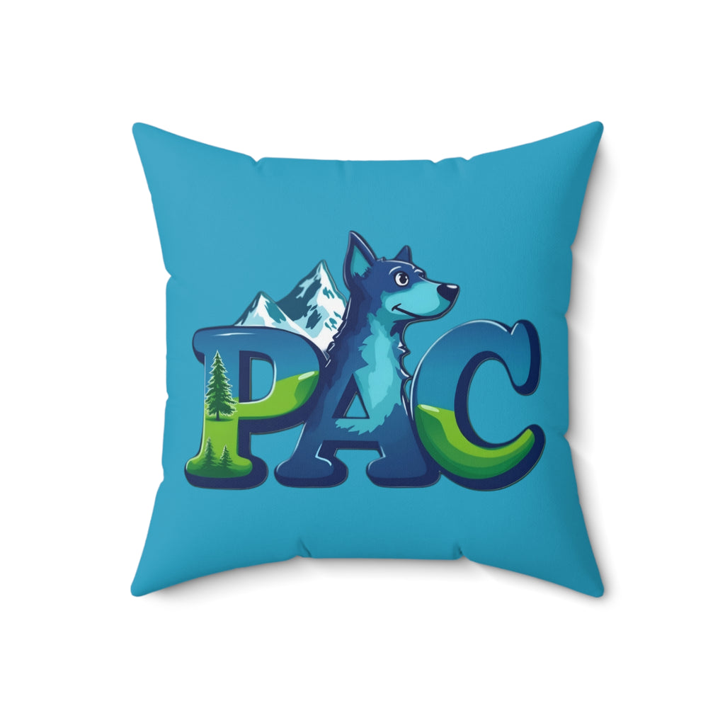 Puppy Adventure Center Pillow | Square Polyester Throw Pillow | Turquoise