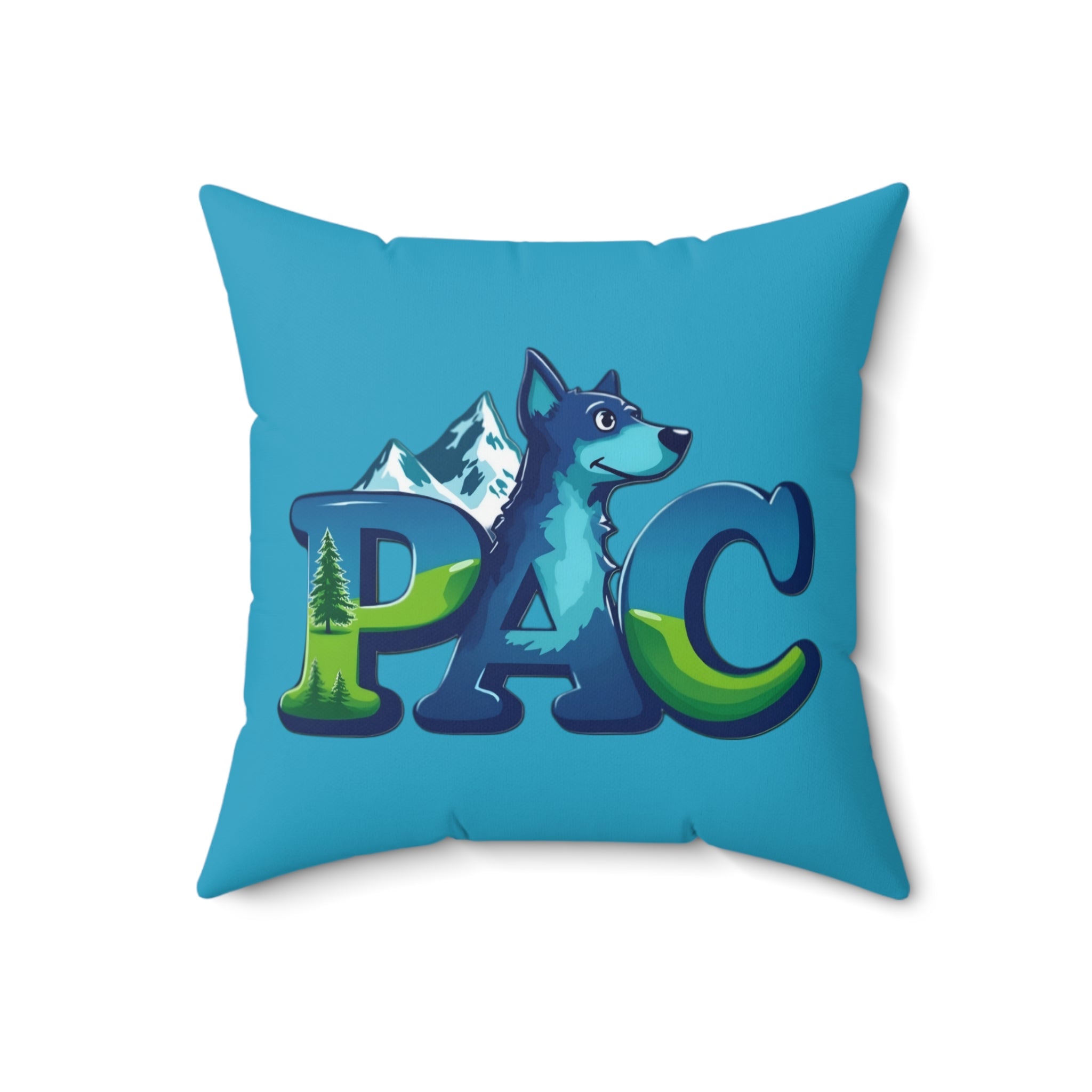 Puppy Adventure Center Pillow | Square Polyester Throw Pillow | Turquoise