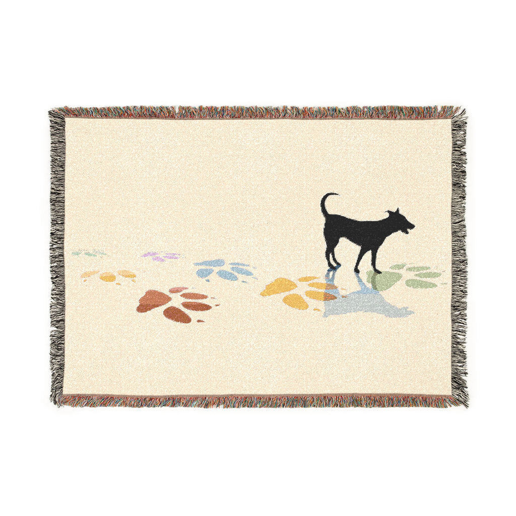 Dog Silhouette Woven Blanket | Coastal Pebble Pattern, Fringed Throw