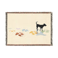 Dog Silhouette Woven Blanket | Coastal Pebble Pattern, Fringed Throw