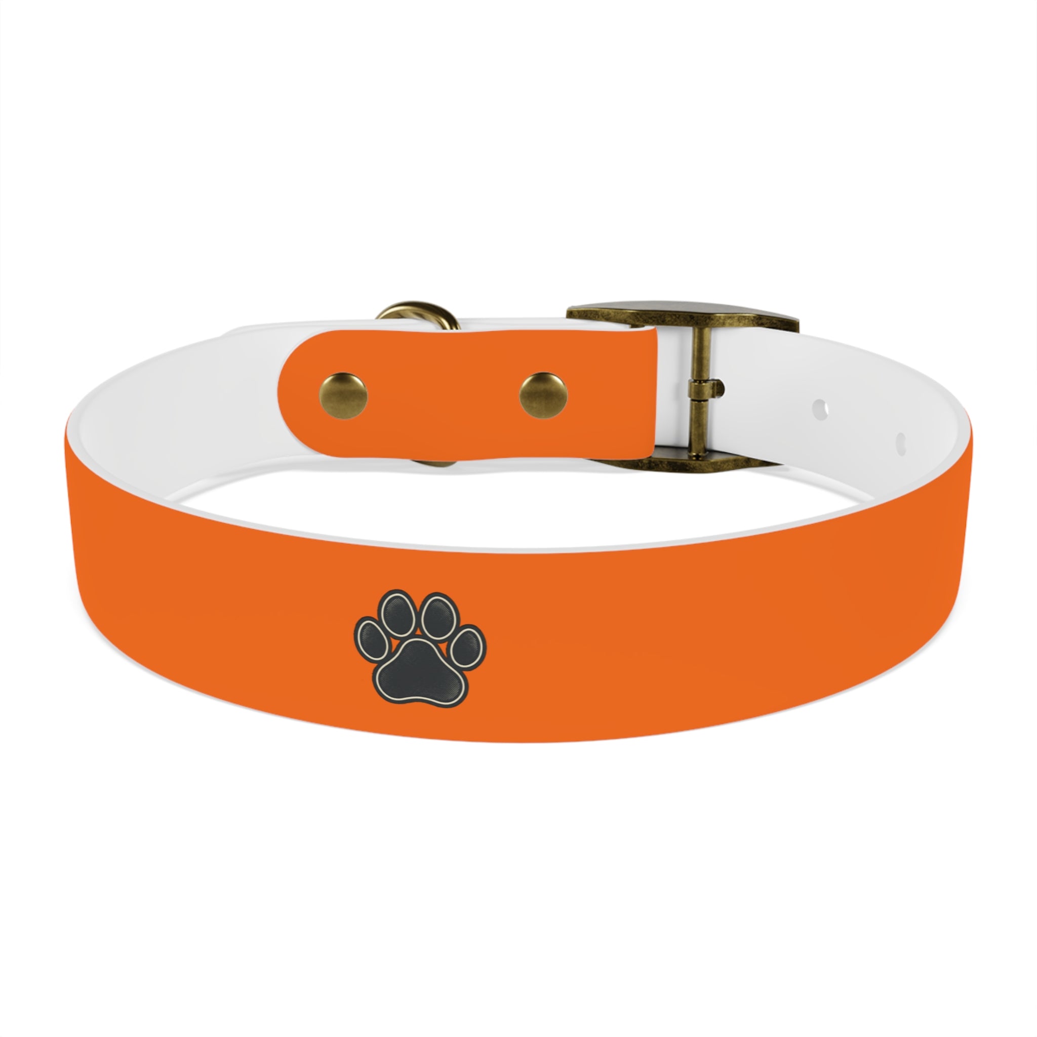 Durable Adjustable Dog Collar | Paw Print | Orange