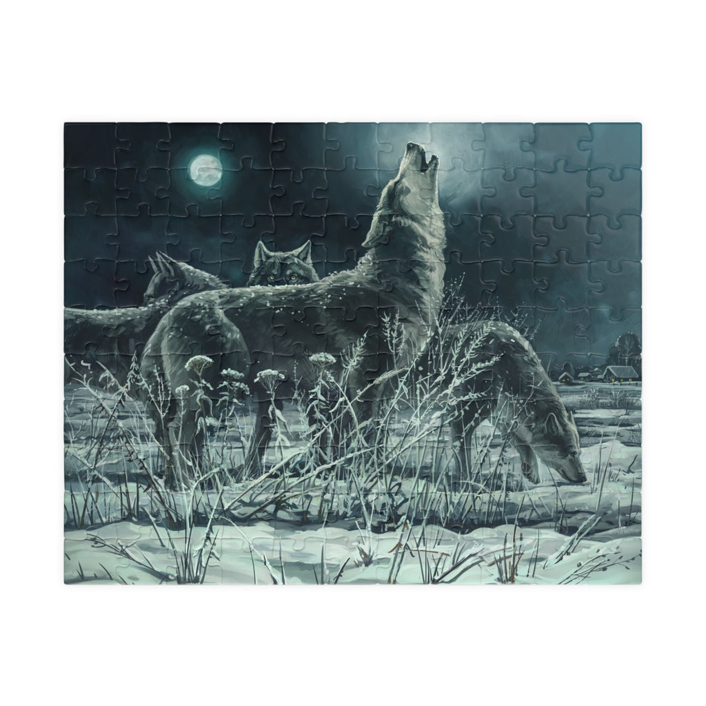 Howling Wolves in Moonlight Puzzle | Wildlife Winter Scene jigsaw