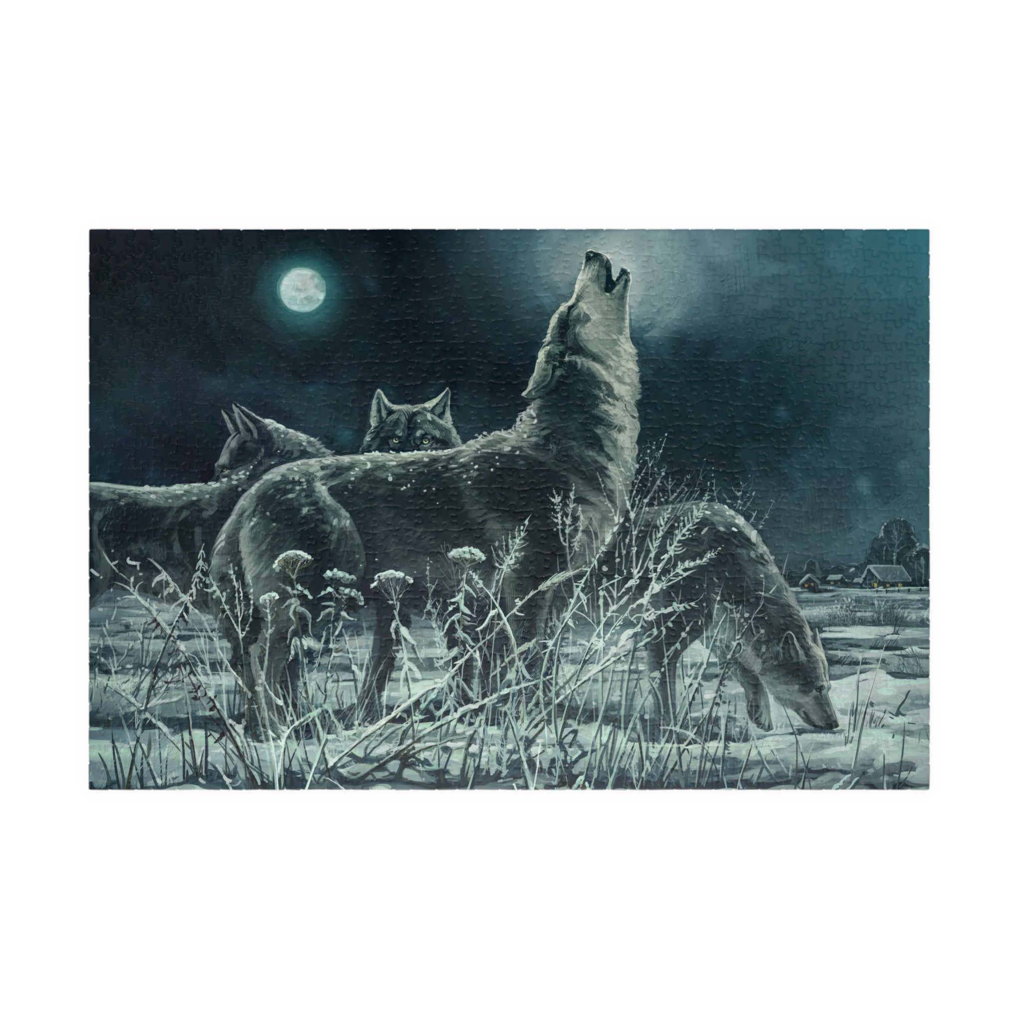 Howling Wolves in Moonlight Puzzle | Wildlife Winter Scene jigsaw