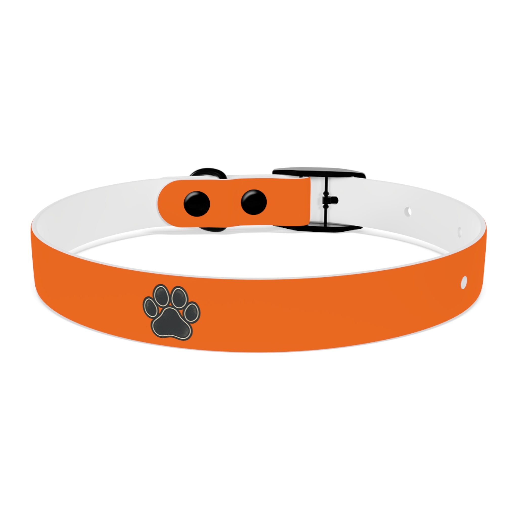 Durable Adjustable Dog Collar | Paw Print | Orange