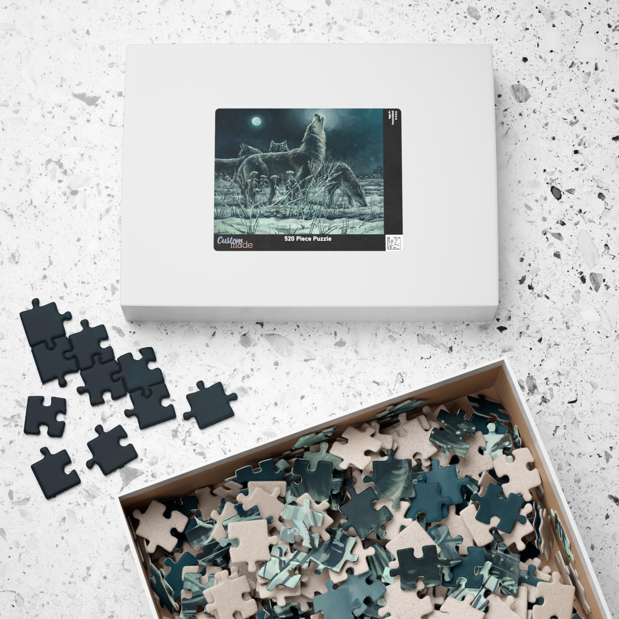 Howling Wolves in Moonlight Puzzle | Wildlife Winter Scene jigsaw