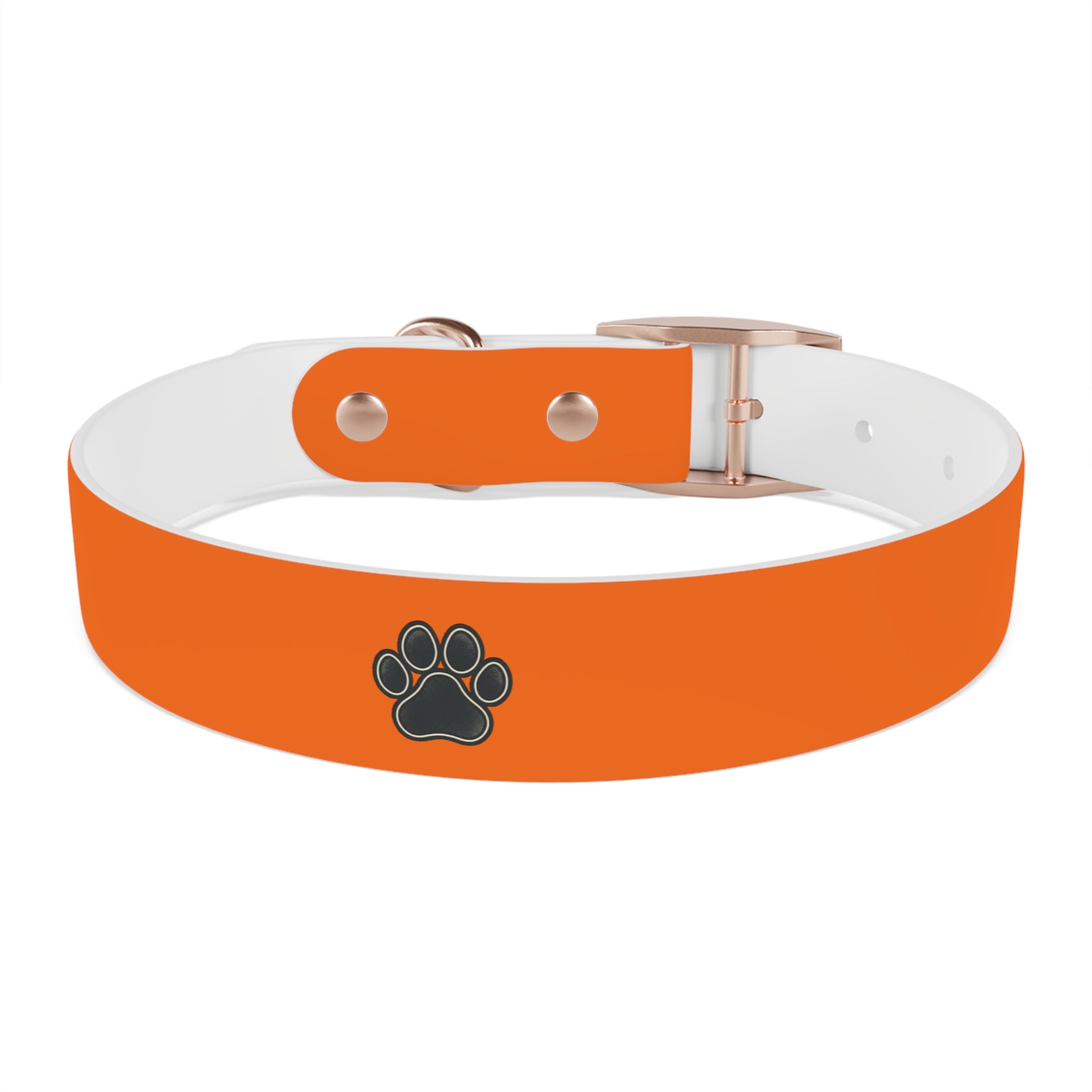 Durable Adjustable Dog Collar | Paw Print | Orange