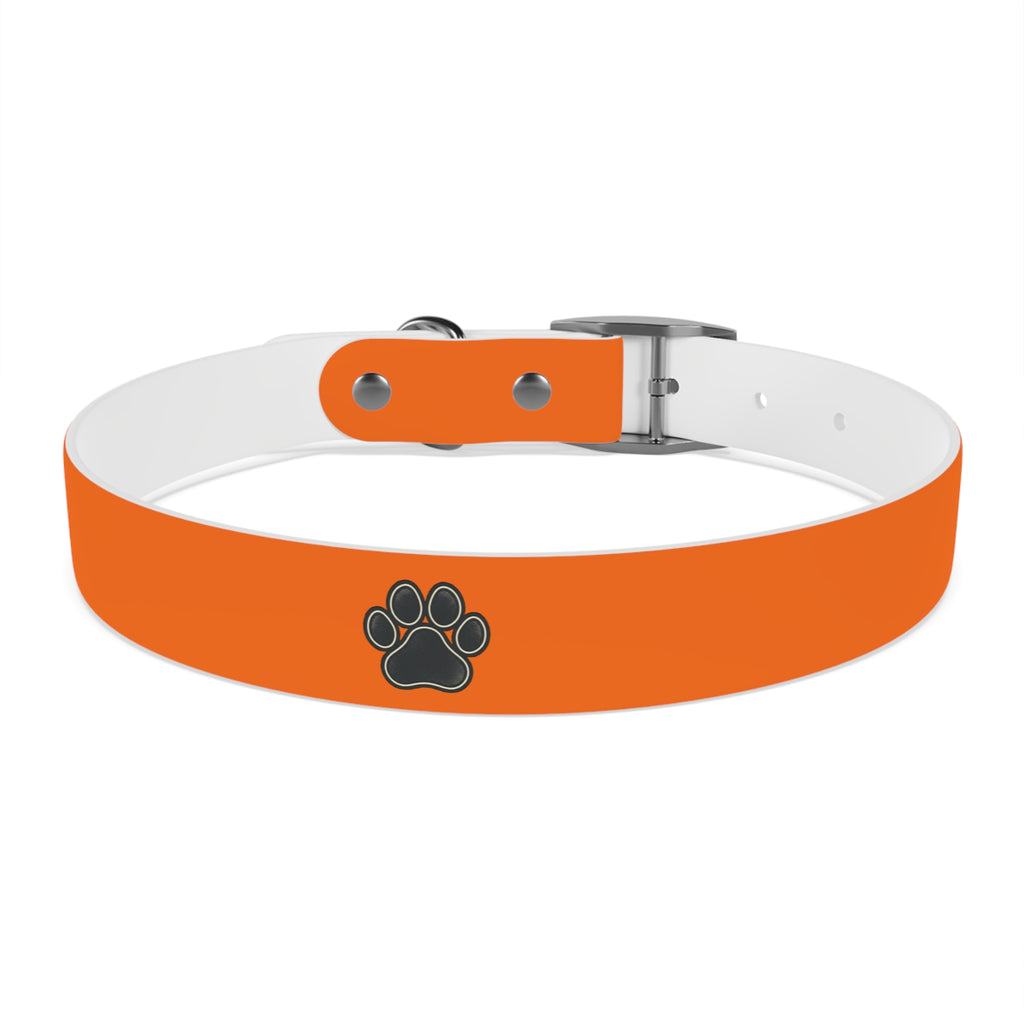 Durable Adjustable Dog Collar | Paw Print | Orange