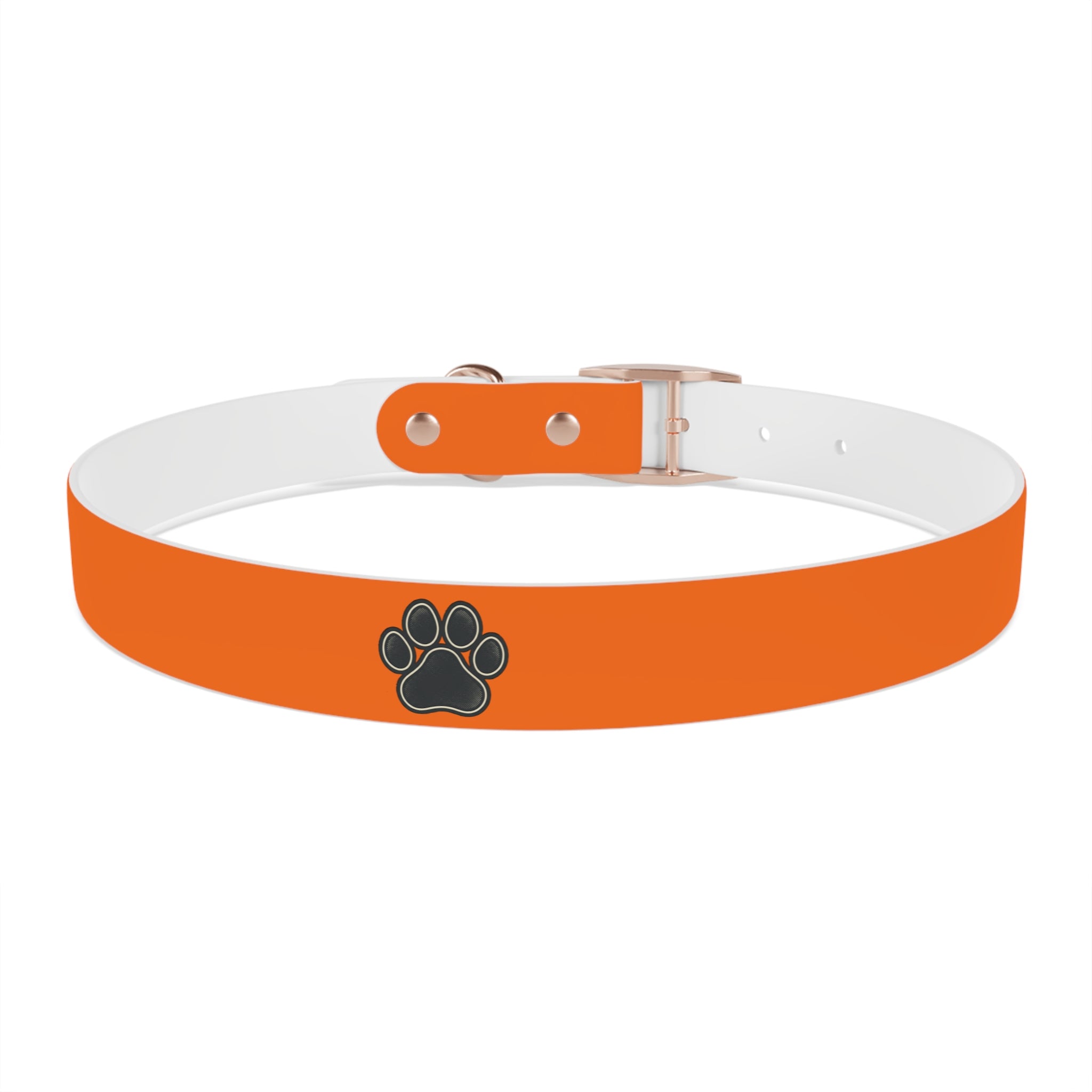 Durable Adjustable Dog Collar | Paw Print | Orange