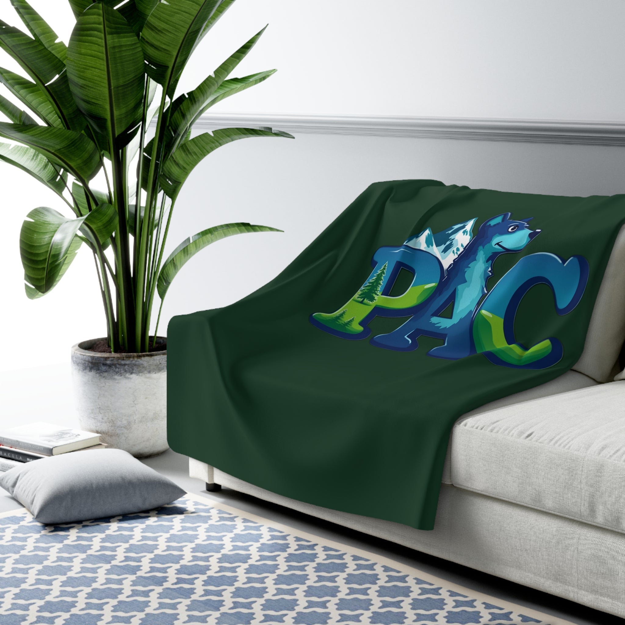 Puppy Adventure Center | Sherpa Fleece Blanket | Green
