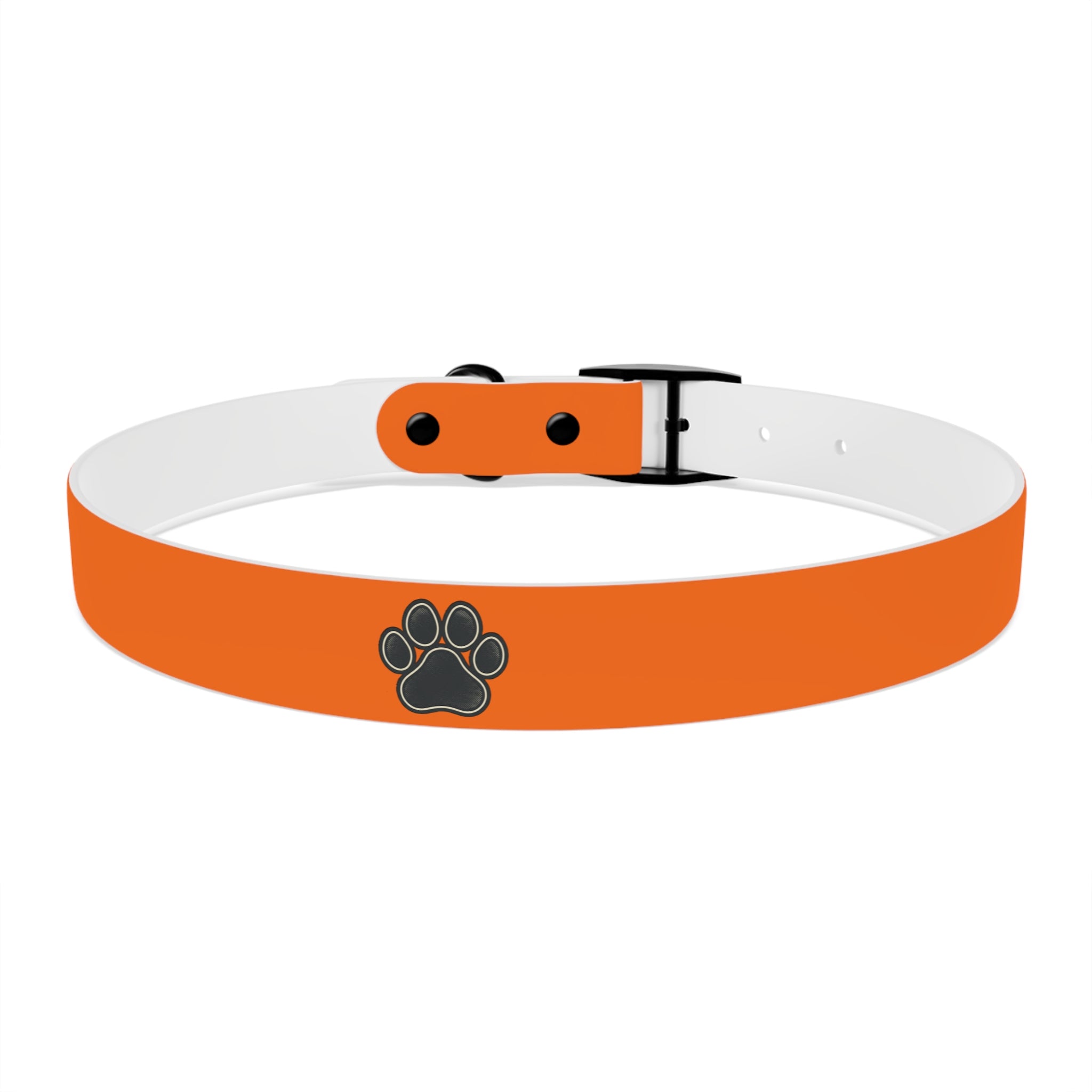 Durable Adjustable Dog Collar | Paw Print | Orange