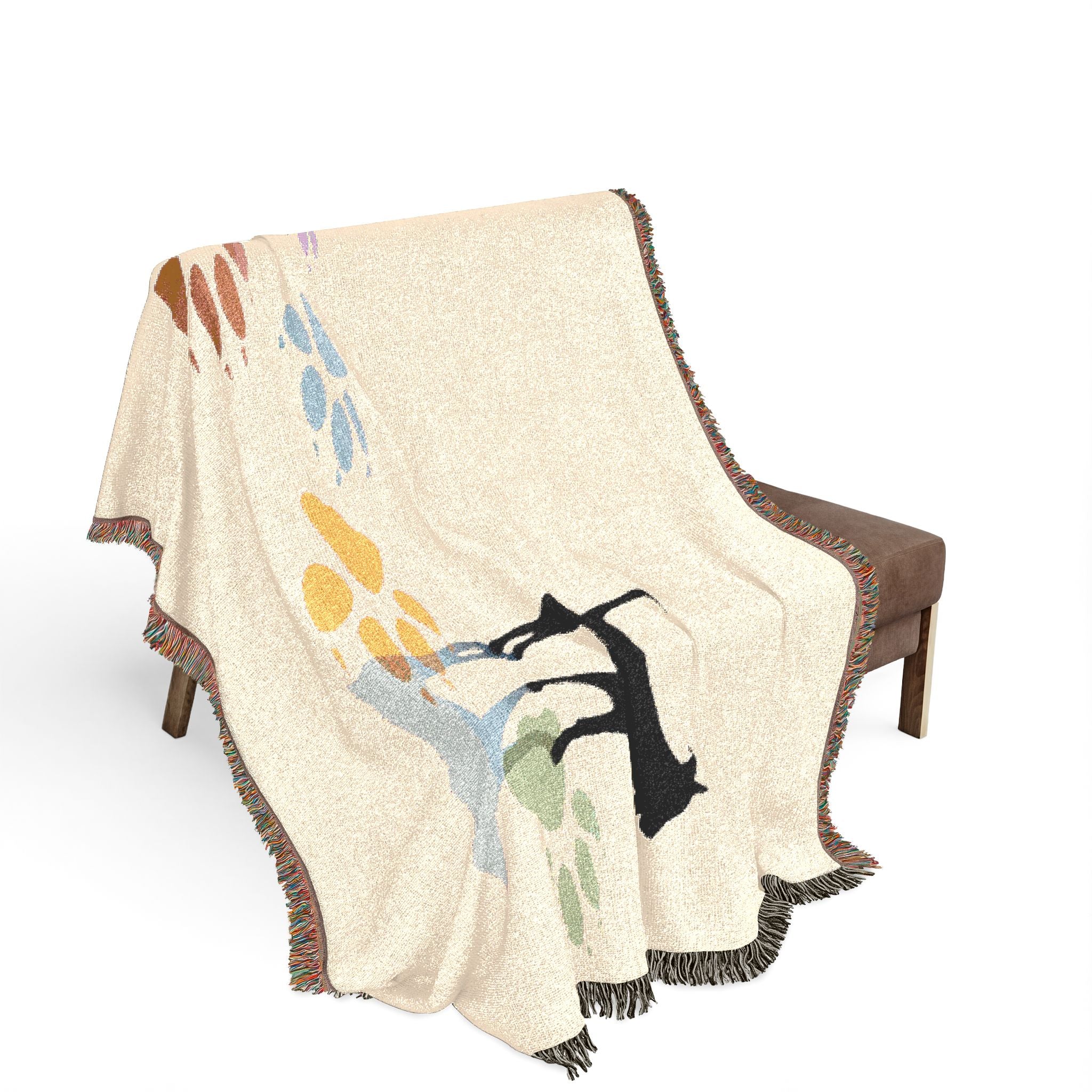 Dog Silhouette Woven Blanket | Coastal Pebble Pattern, Fringed Throw