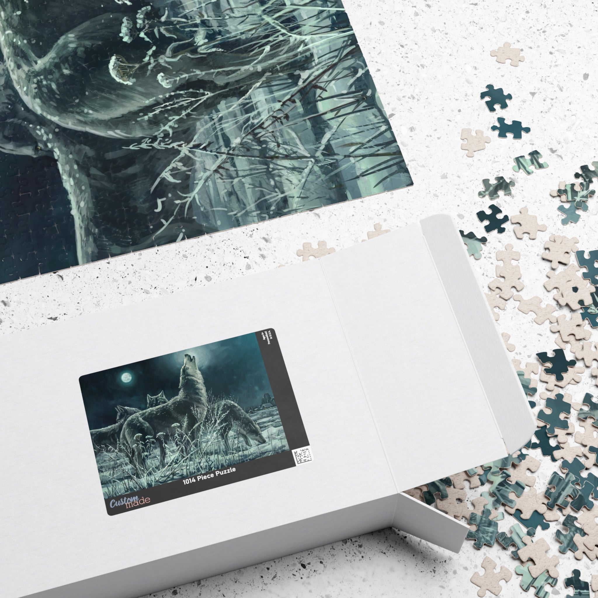 Howling Wolves in Moonlight Puzzle | Wildlife Winter Scene jigsaw