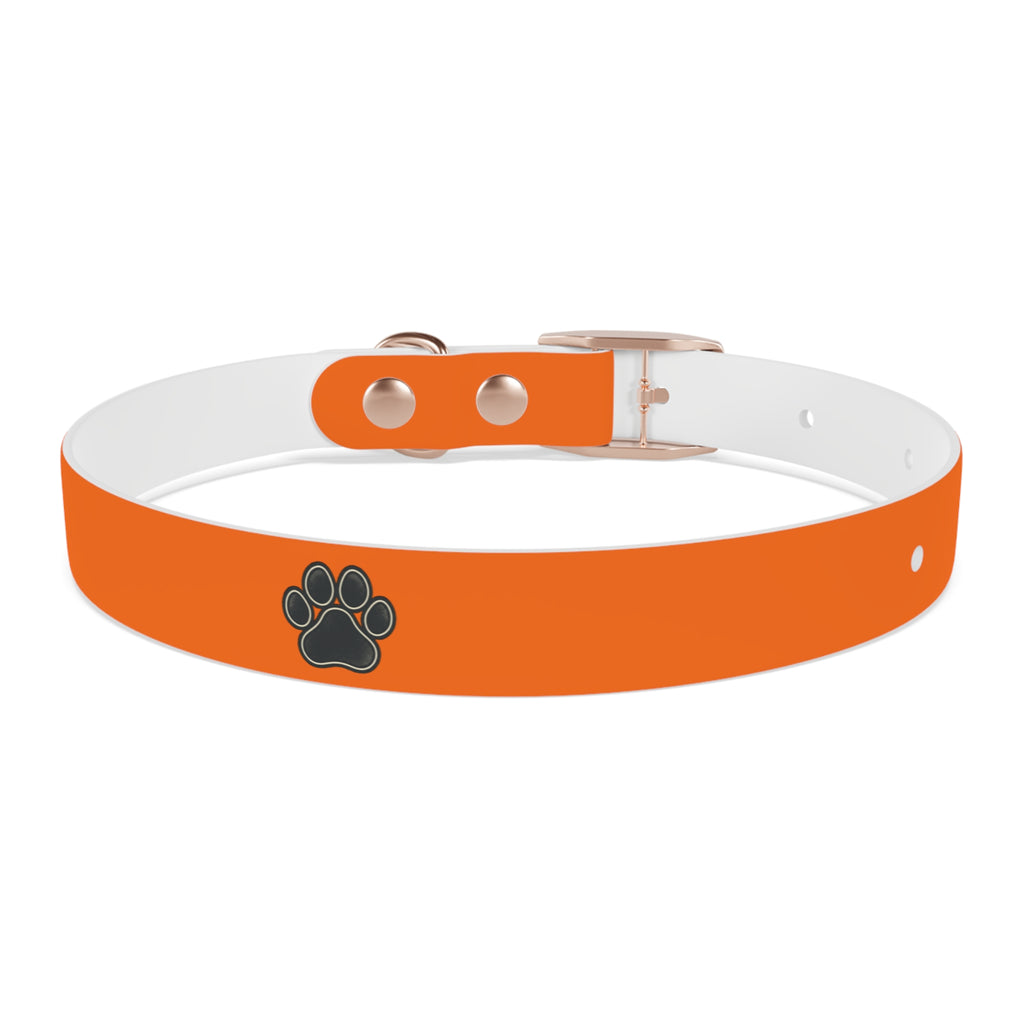 Durable Adjustable Dog Collar | Paw Print | Orange