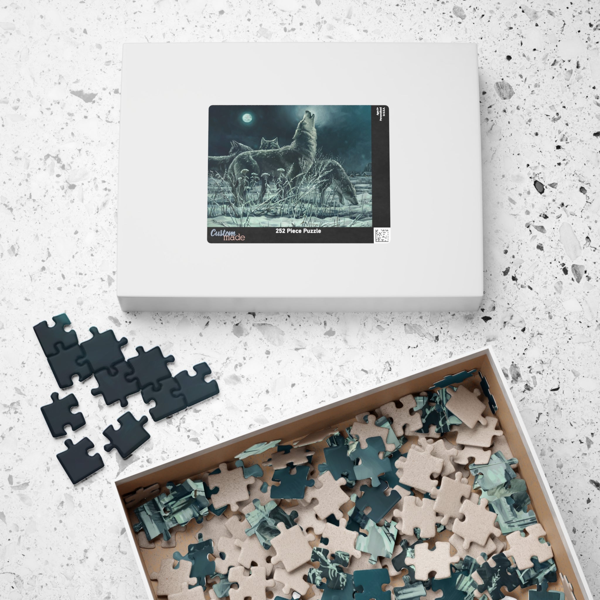 Howling Wolves in Moonlight Puzzle | Wildlife Winter Scene jigsaw