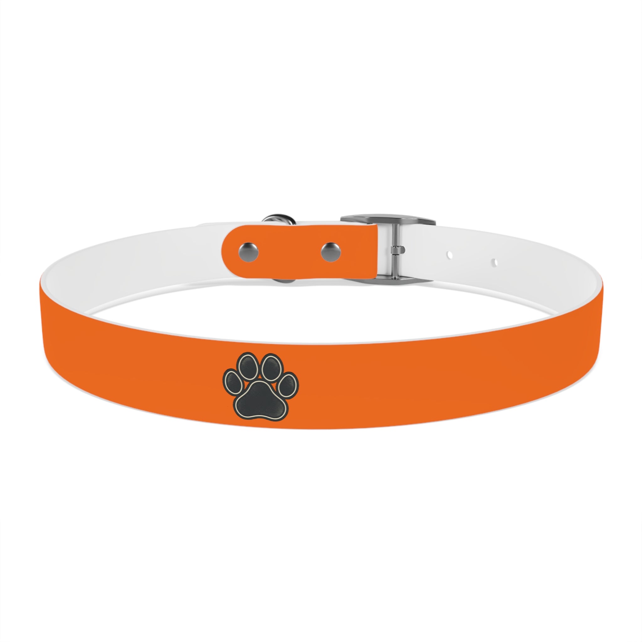 Durable Adjustable Dog Collar | Paw Print | Orange