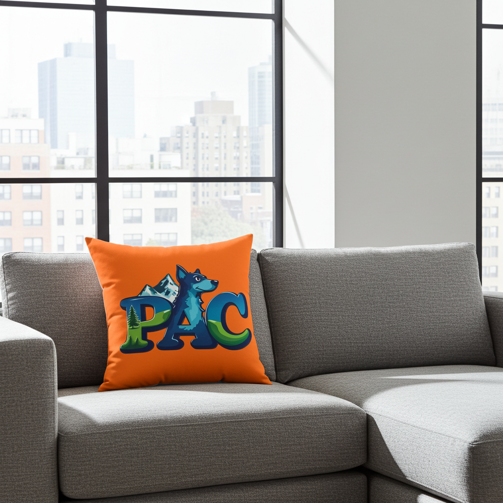Puppy Adventure Center Pillow | Square Polyester Throw Pillow | Orange