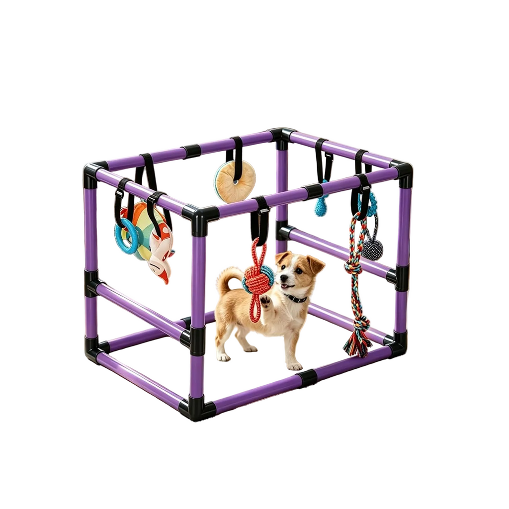 Indoor Puppy Play Gym with Hammock 8 Toys Dog Enrichment Activity Center