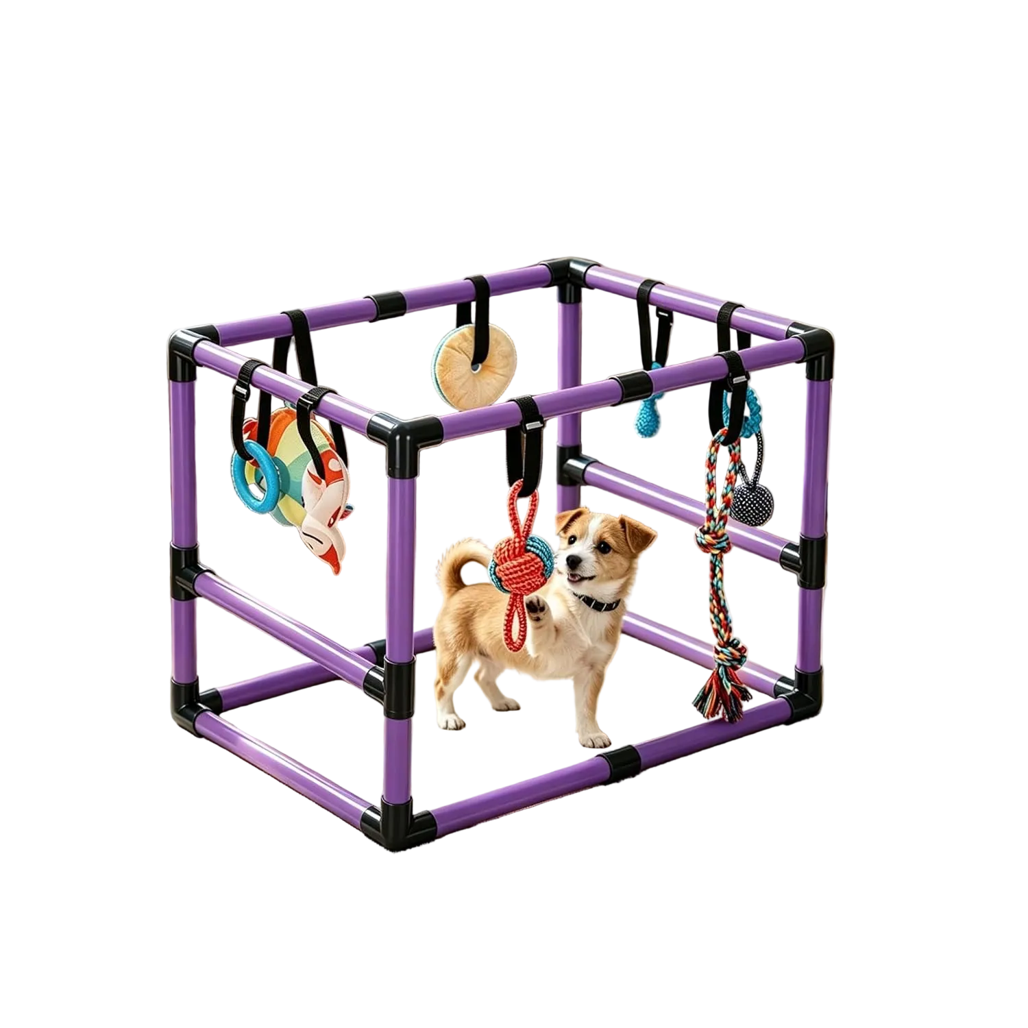 Indoor Puppy Play Gym with Hammock 8 Toys Dog Enrichment Activity Center
