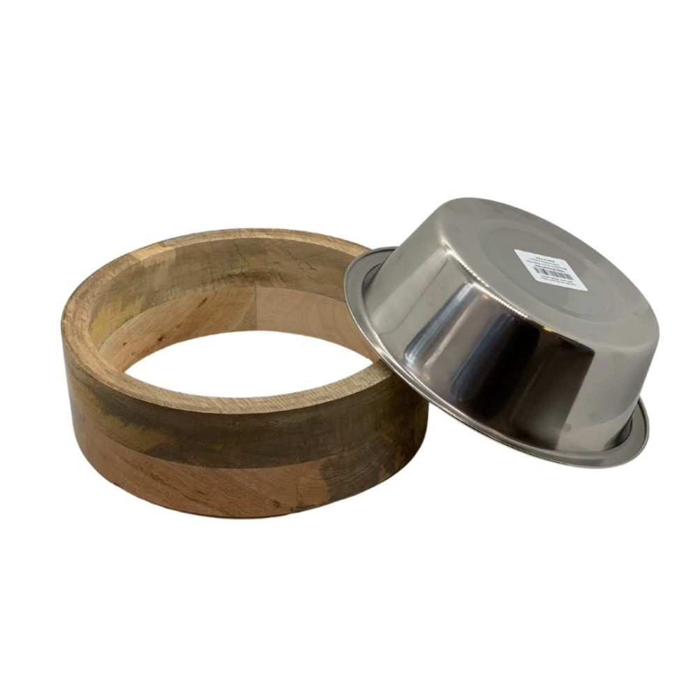 Country Living Stainless Steel Bowl & wood Holder