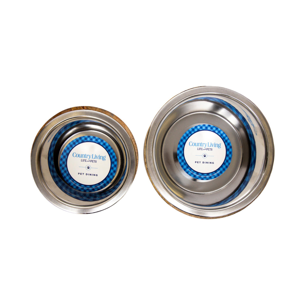 Country Living Stainless Steel Bowl & wood Holder
