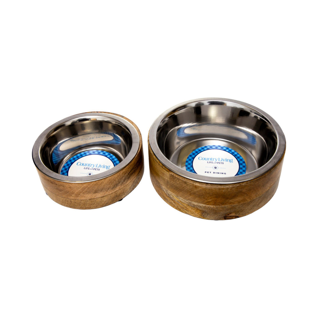 Country Living Stainless Steel Bowl & wood Holder