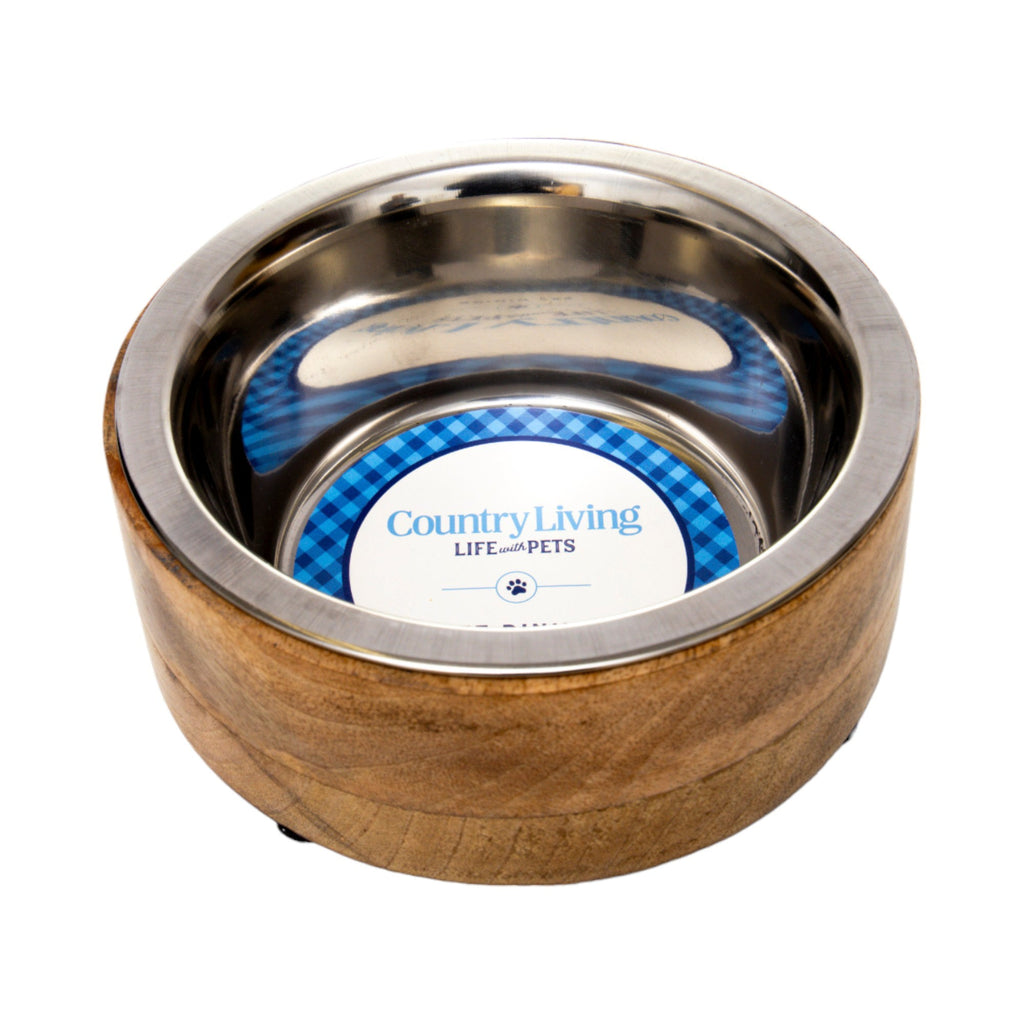 Country Living Stainless Steel Bowl & wood Holder