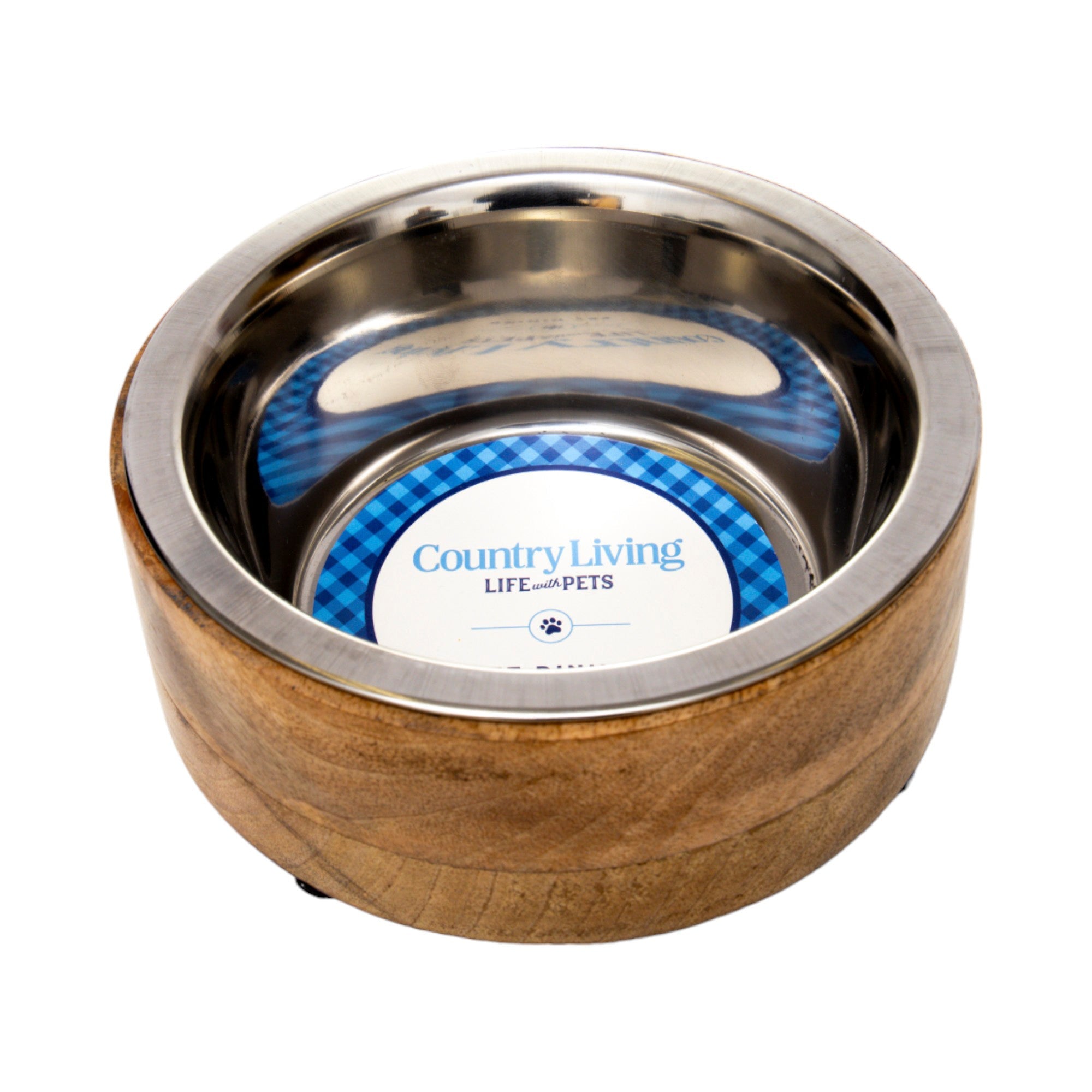 Country Living Stainless Steel Bowl & wood Holder