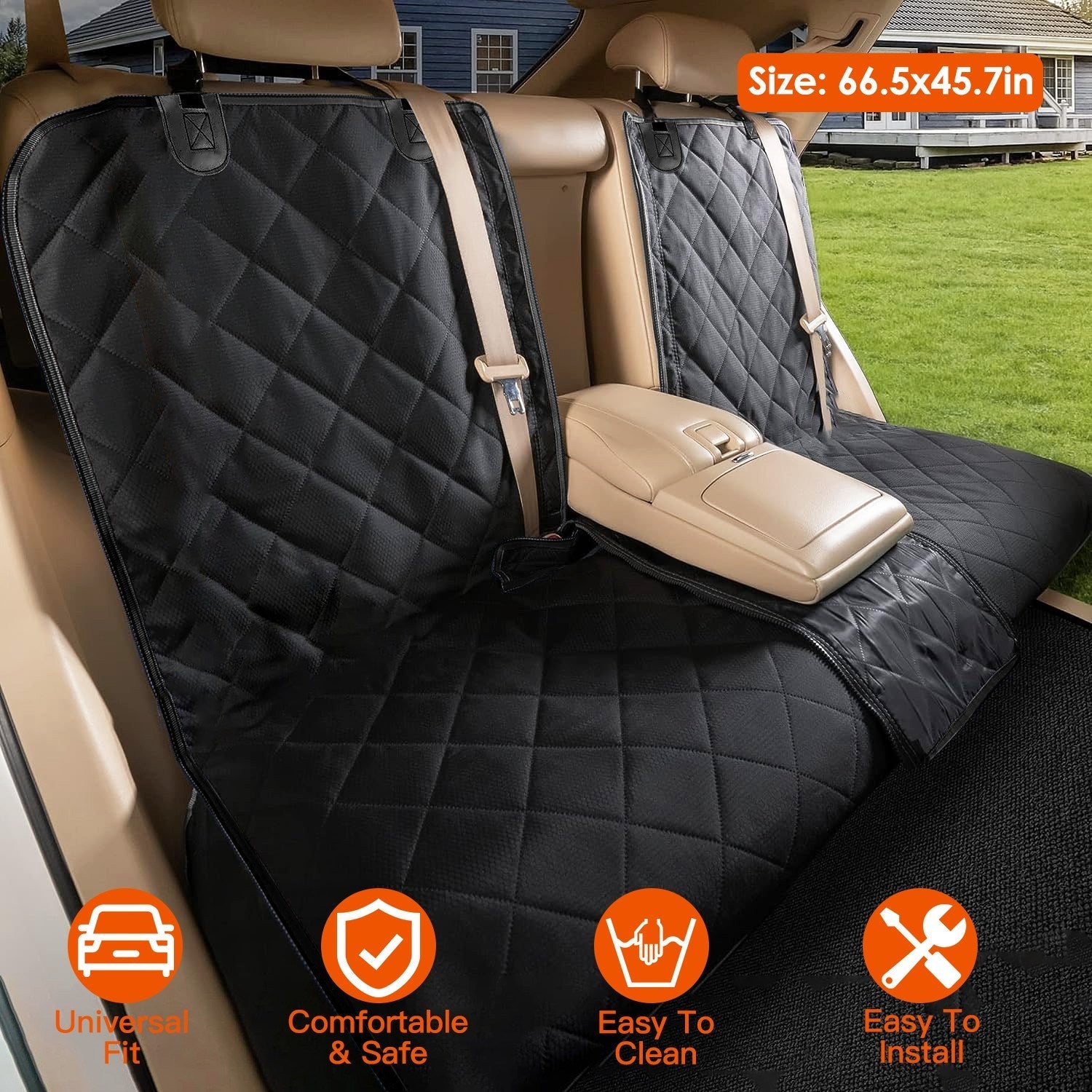 Dog Car Seat Cover Waterproof Scratchproof Pet Car Rear Protector Mat Pet Back Seat Cover with Dog Seat Belt for Car Truck SUV