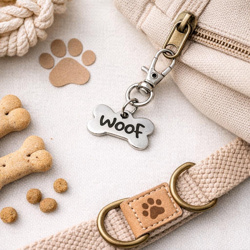 Woof Dog Bone Clip On Charm Stainless Steel Engraved Pet Accessory Backpack Zipper Charm Gift For Dog Lovers